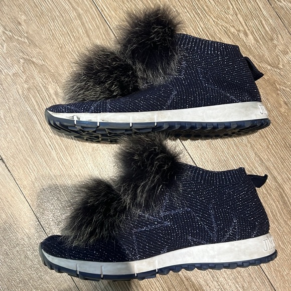Jimmy Choo Norway Sneaker Blue/Gray Pom Pom Luxury Size EU 37.5/ US 7.5 - Picture 2 of 6